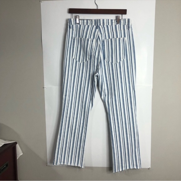 LOFT Blue White Striped Pants 28 The Kick Crop Raw Hem High Rise - Picture 8 of 8